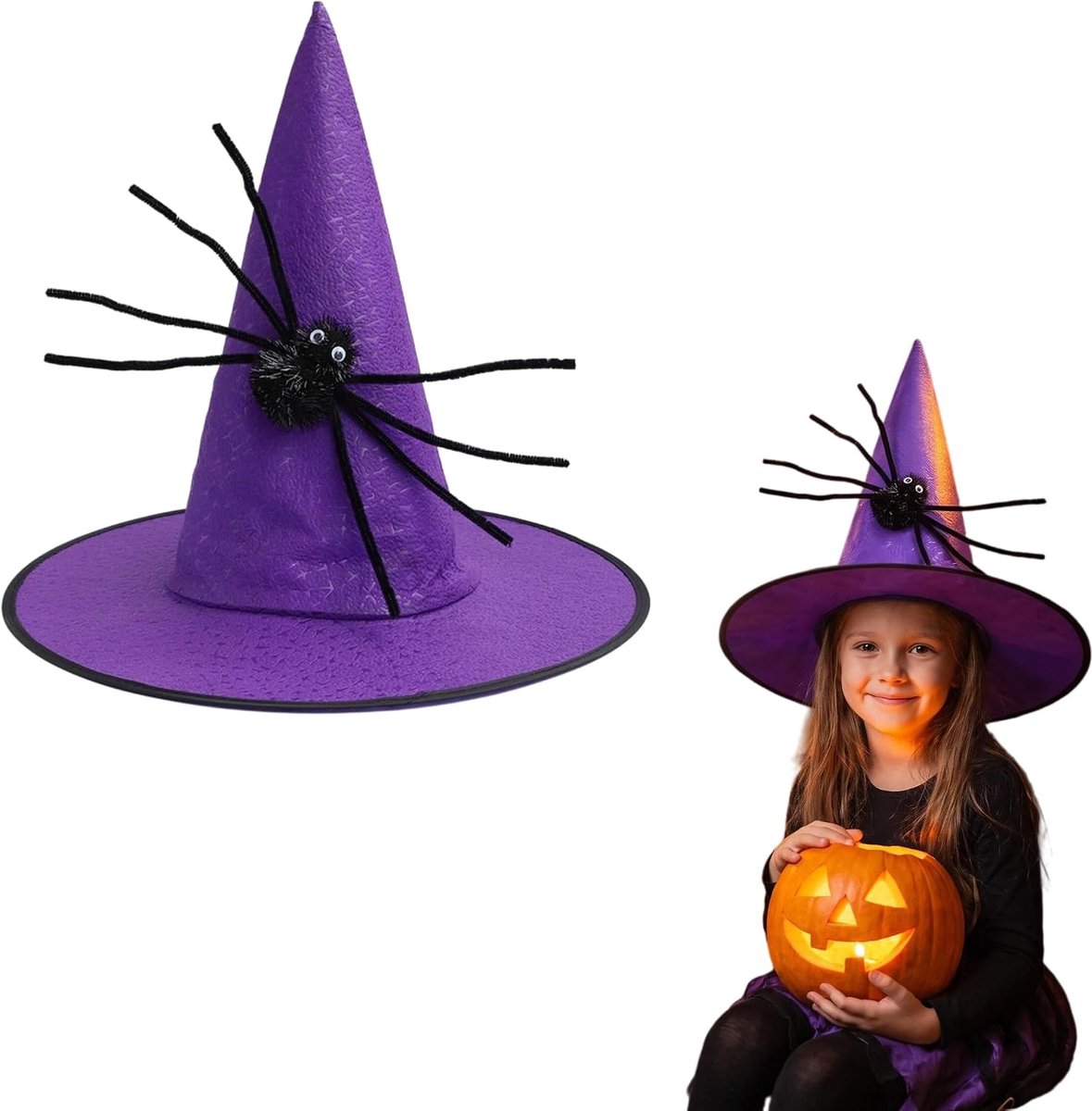 Heksenhoed voor Kinderen, Tovenaarshoed Verkleedaccessoire voor Meisjes en Jongens, Feesthoeden, Festivalaccessoires voor Halloween, Carnaval en Themafeesten