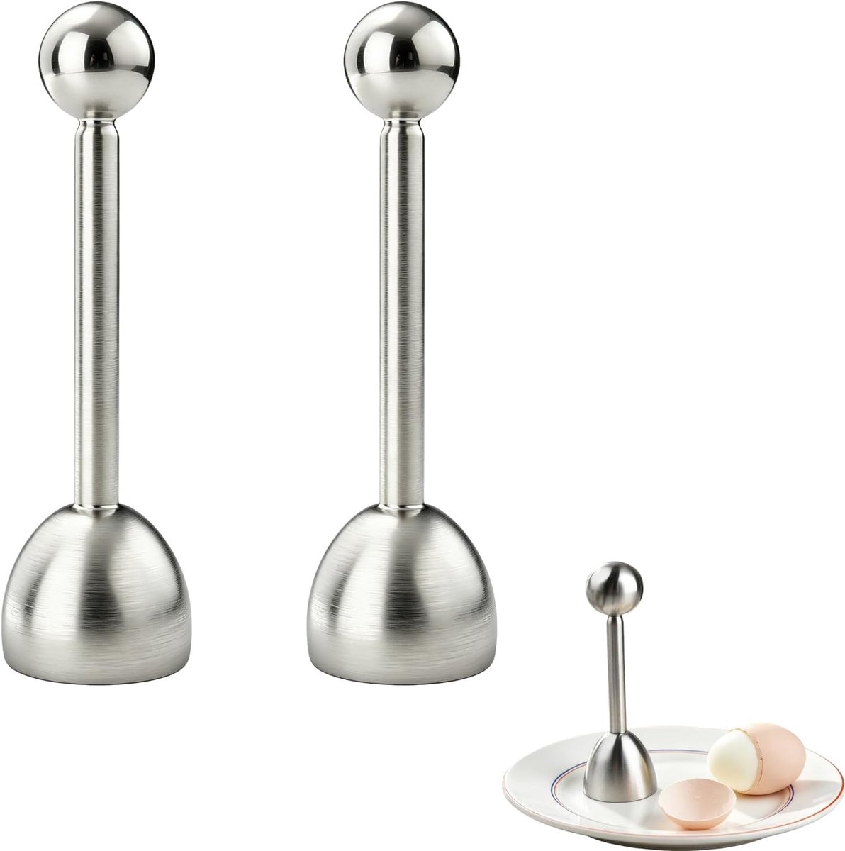 2 stuks roestvrijstalen eieropener, eierschepper voor gekookte eieren met kogel, eiersnijder van roestvrij staal, keukenhulp voor het openen van zachte en hardgekookte eieren, praktisch gereedschap