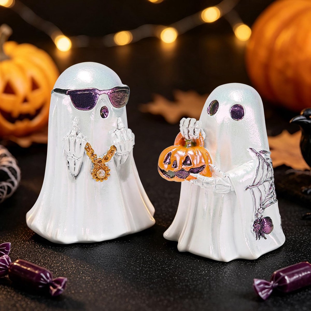 2 Stks Halloween Ghost Decor Leuke Spookachtige Hars Pompoen