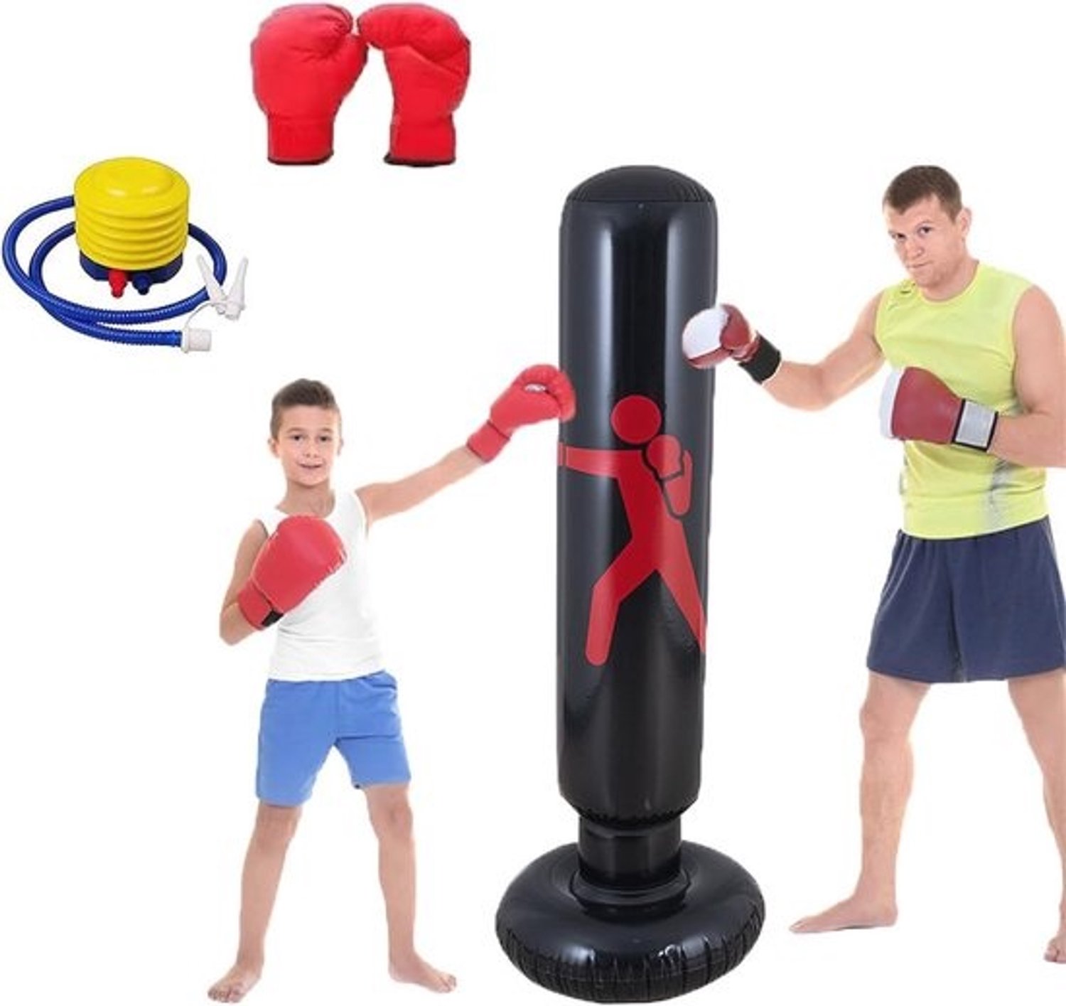Staande bokszak - voor kinderen - 160 cm - Opblaasbare trainingsbokszak - met luchtpomp en bokshandschoenen - voor karate en kickboksen