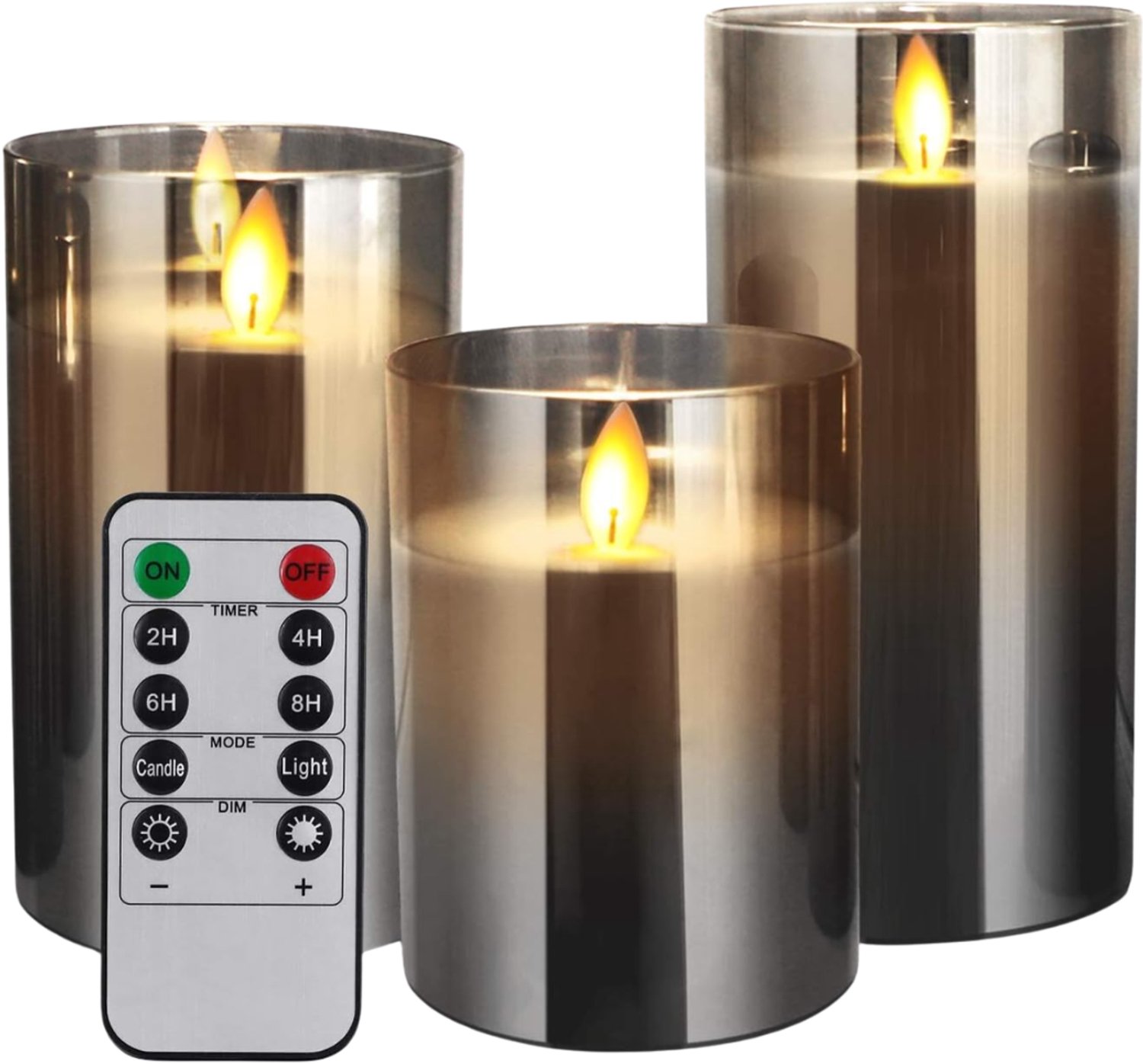 SNJY® LED Kaarsen met Bewegende Vlam - Waxinelichtjes Oplaadbaar - Theelichtjes - Nep Kaarsen - Afstandsbediening - 3 Stuks - Grijs