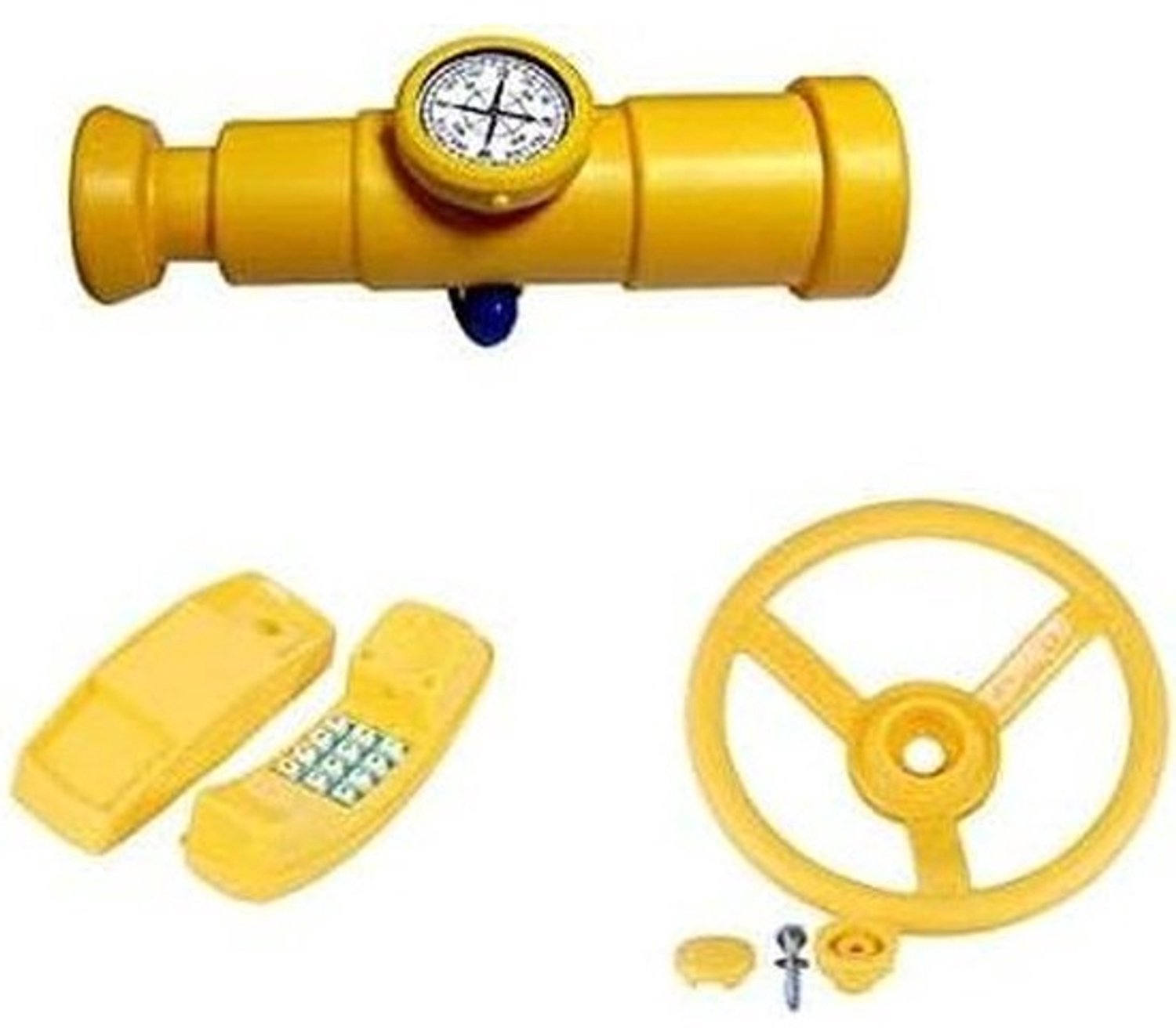 Speeltorenaccessoires - Stuurwiel, telescoop en kompas - Buiten spelen - Mechanisch geluid - 33 cm - Geel