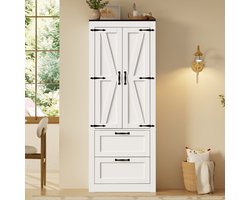 Buffetkast / Voorraadkast / Keukenkast met lades 60x30x168 cm – 2 Lades, Verstelbare Planken, 2 Deuren – voor Keuken – MDF / Wit