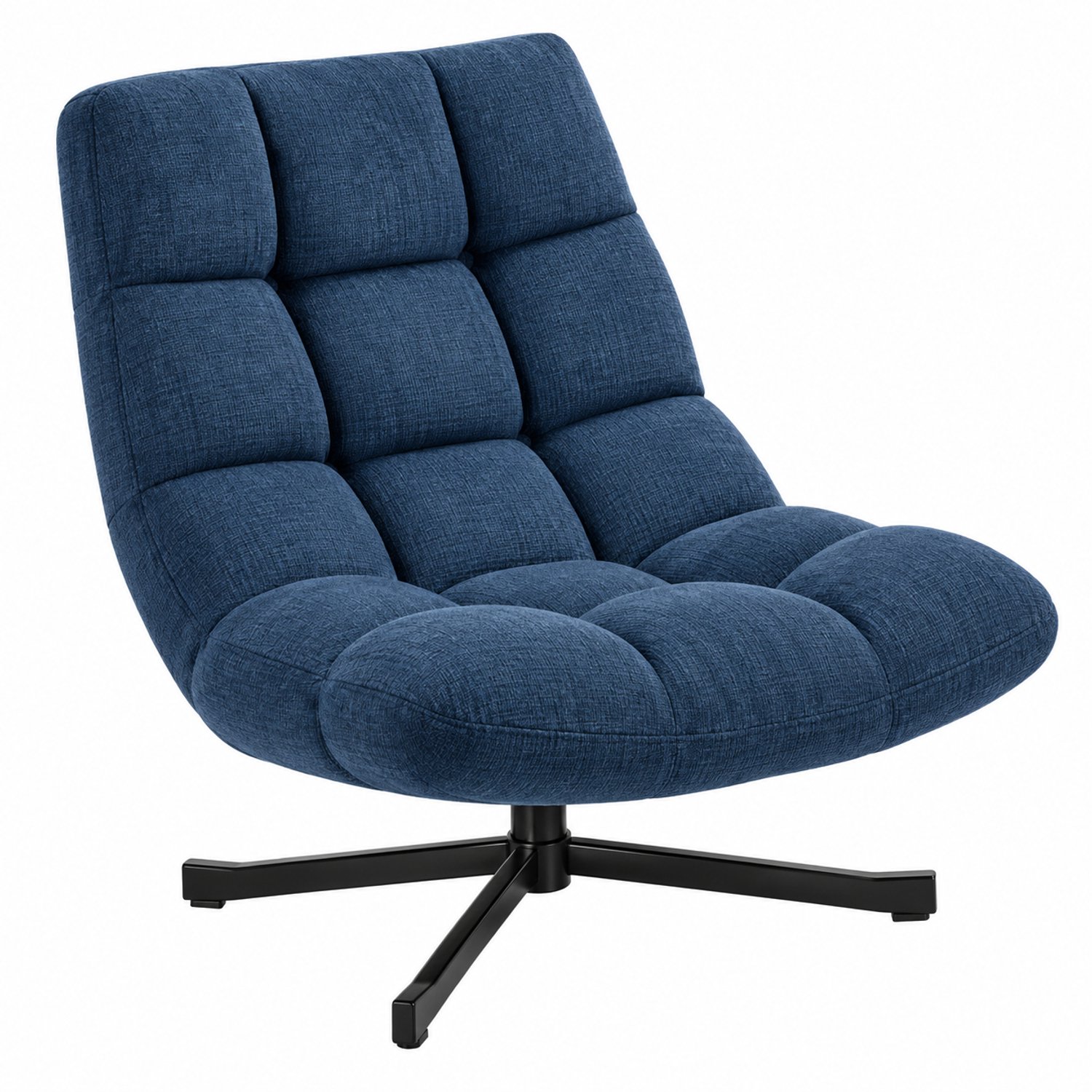VILIMA - Fauteuil - Draaistoel - Loungestoel - Moderne stoel - Blauw - Zwart staal - Inklapbaar - 75×75×90 cm - Ergonomisch