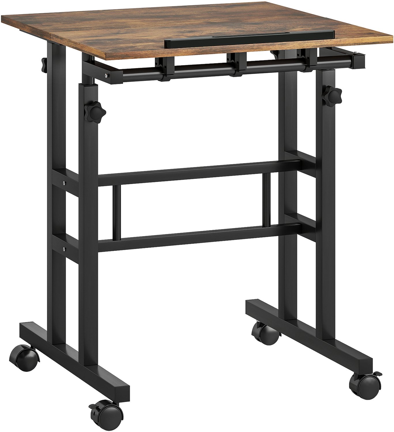 Homona Verrijdbaar zit-stabureau - In hoogte verstelbaar - Met kantelbaar blad en wielen met rem - 60 x 60 x 70,5-120 cm - Rustiek bruin/Zwart