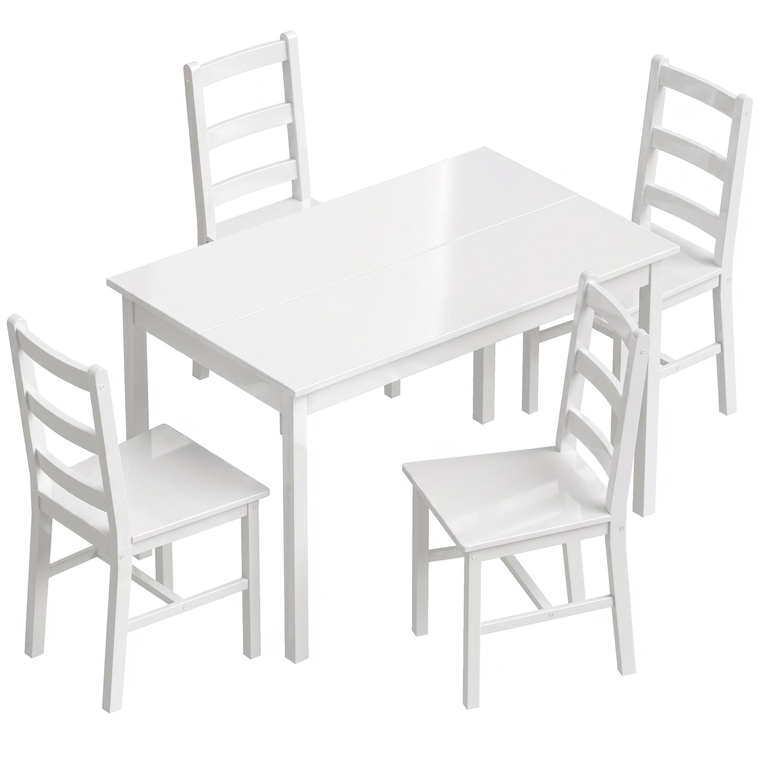 Homona 5-delige eethoek - Eettafel met 4 stoelen - Massief grenenhout - 118 x 73 x 75 cm - Wit
