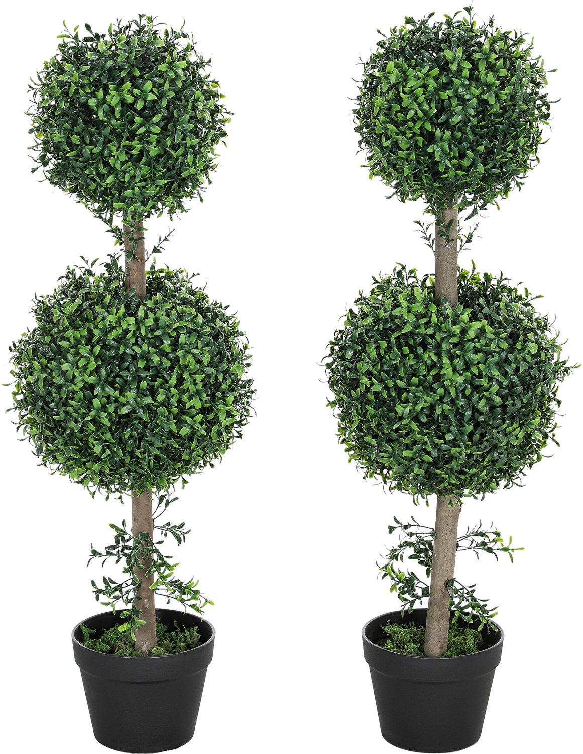 Homona Set van 2 kunstmatige buxusbomen - UV-bestendig - Met pot - 91,6 cm - Groen