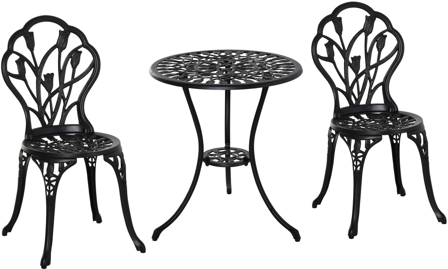 Sunona 3-delige bistroset - Met ronde tafel en 2 stoelen - Met parasolgat - Aluminium - Ø60 x 67 cm - Zwart