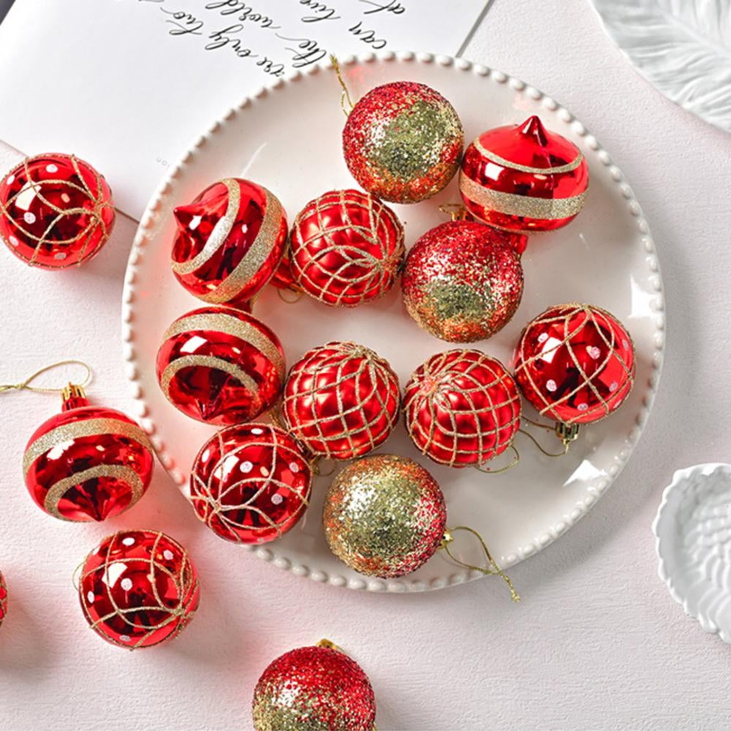 Kerstballen Set 16 Stuks, 6 cm, Rode Kerstboomdecoratie met Verschillende Patronen, Hangende Kerstversiering voor Boom, Krans en Slinger – foto 6