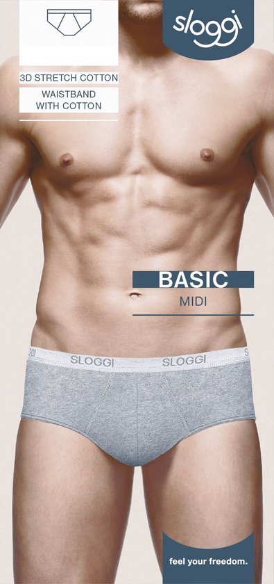 Grijze Sloggi Basic Midi-slip met 3D-stretch katoen en logotailleband op model.