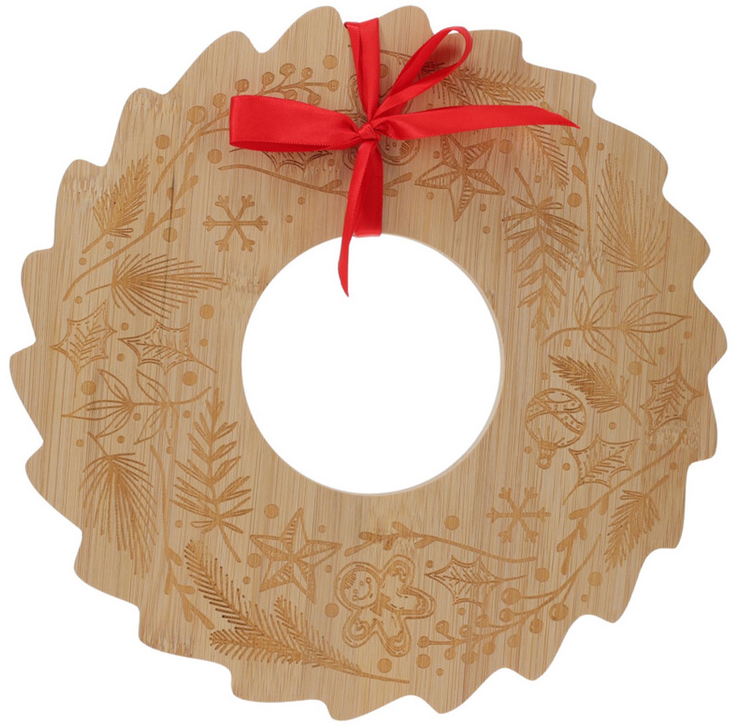 EH Excellent Houseware - Serveerschaal - Bamboe serveerschaal voor snacks BELLUNE kerstkrans, Ø 30 cm