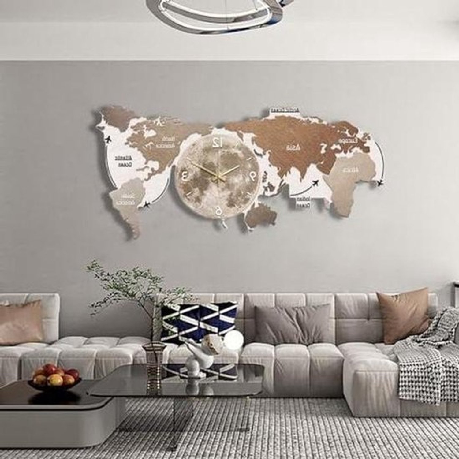 Wandklok met wereldkaart - Stille muurkunst - Woondecoratie voor de woonkamer - Verstelbare ledverlichting - 140 cm - Niet gespecificeerd