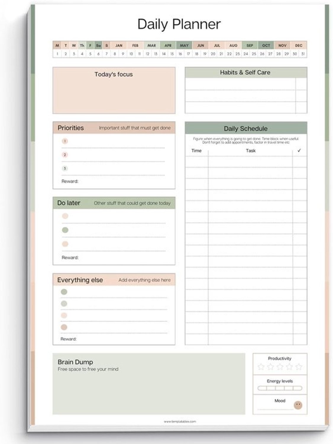 ADHD Dagplanner - Productiviteitsplanner voor Bureau - Taken Beheren - Prioriteiten en Beloningen - A4 - Groen