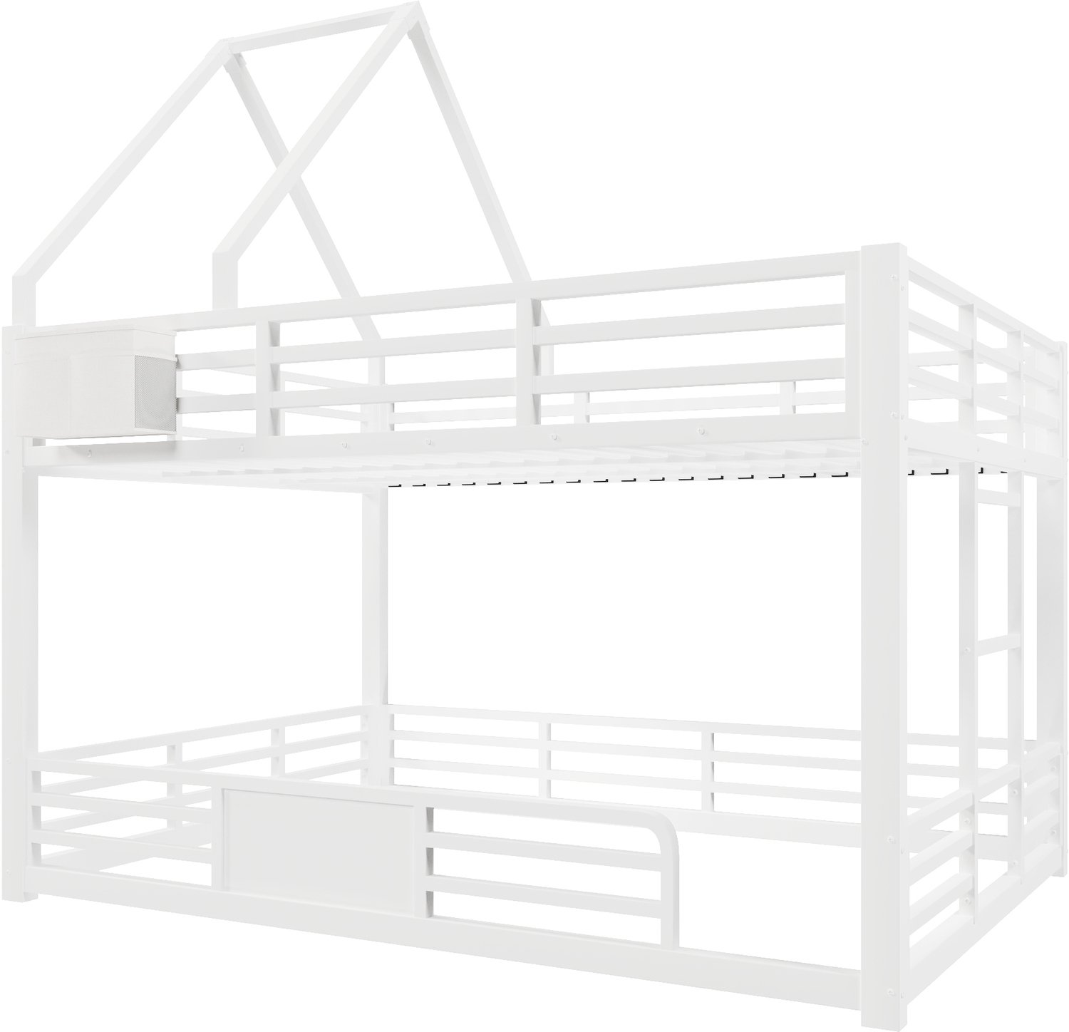 PHOEBE CAT Hoogslaper - 140 x 200 cm - Metalen bedframe - LED-verlichting - Huisje-ontwerp - Inclusief opbergzakken - Wit