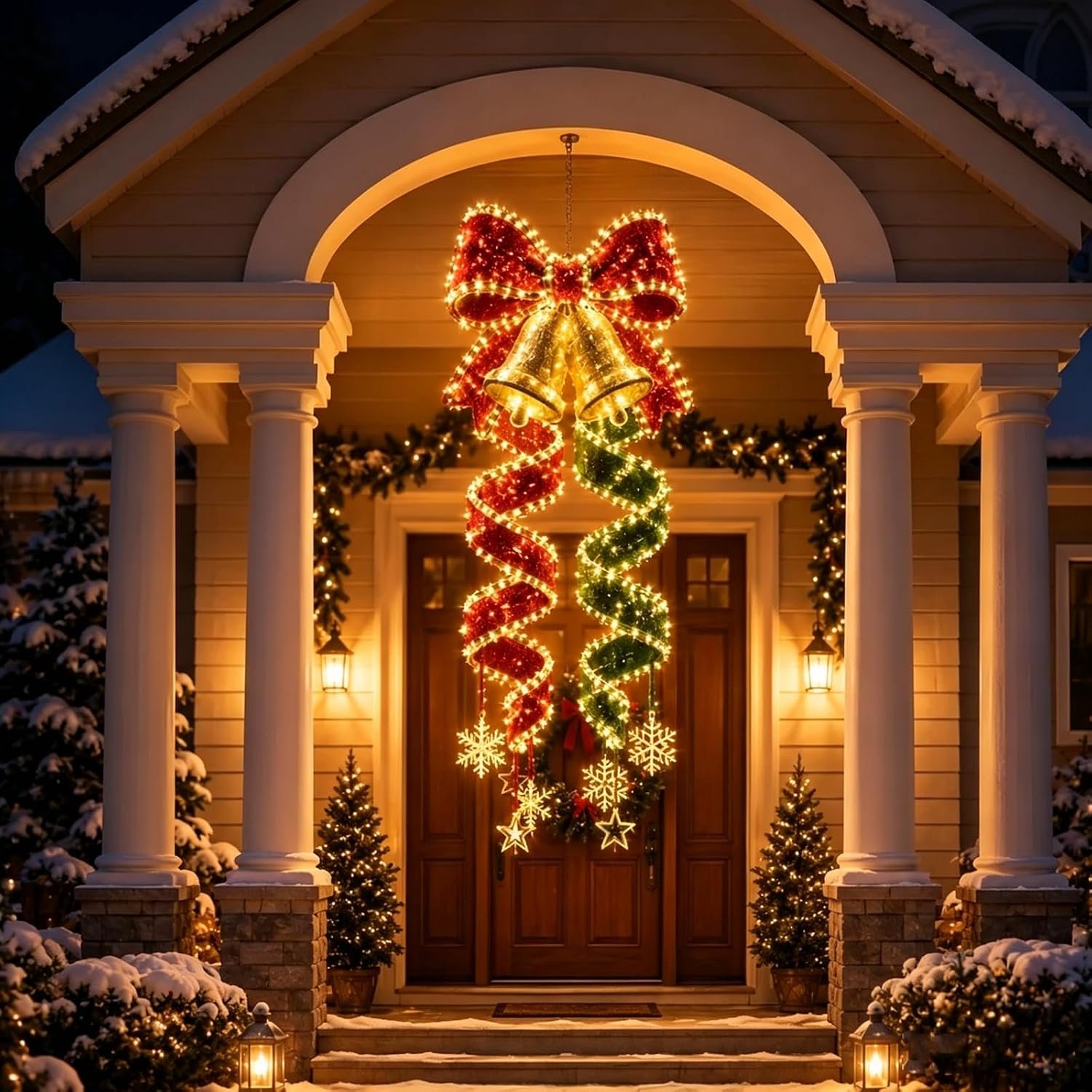 Kerstversiering - Christmas Magic Spiral Hangende LED Verlichting - Kerstdecoratie met Spiraalverlichting voor Voordeur, Entree en Buiten - Warm Wit - 1 stuk - Stijl A