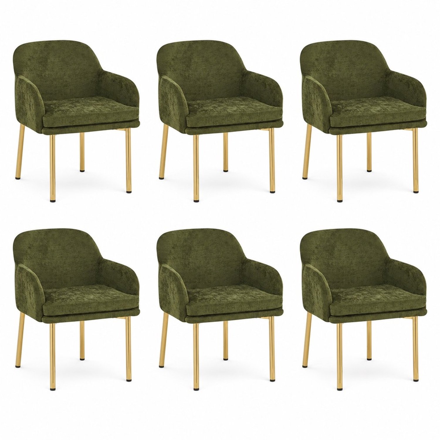 KOMHTOM 6 stuks moderne eetkamerstoelen, gestoffeerde stoelen met armleuningen, in hoogte verstelbaar, draagkracht tot 125 kg, voor eetkamer, keuken, groen Goudkleurig, groen