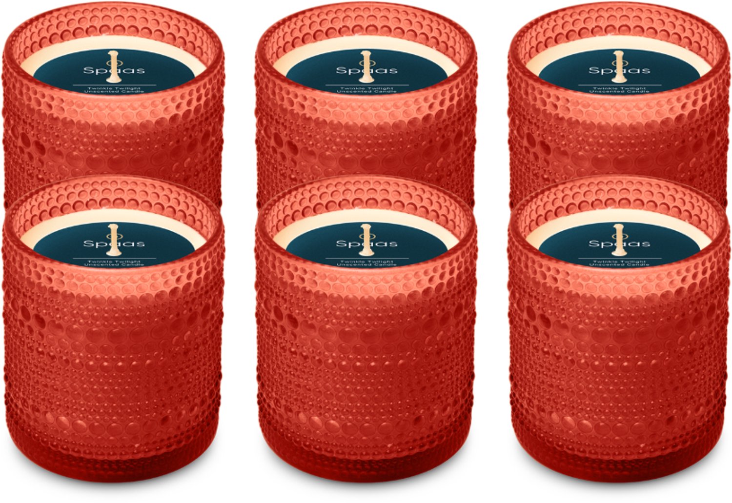 SPAAS Twinkling geurloze kaars in glas - Set van 6 kaarsen - circa 35u - Donkerrood