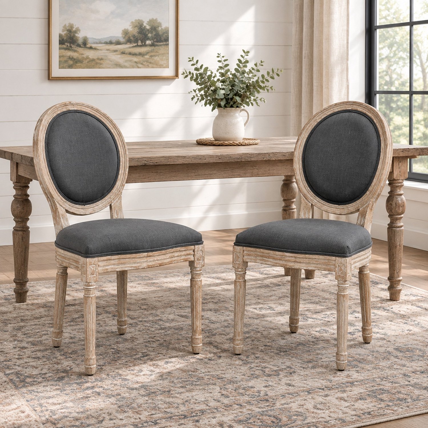CHICFURN Eetkamerstoelen set van 2 - Gestoffeerd - Houten onderstel - Grijs