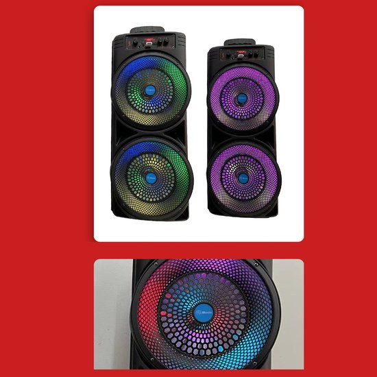 Bluetooth karaokespeaker Dual 8 inch met RGB-verlichting, microfoon en accu - zwart — afbeelding 2