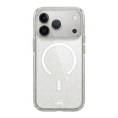 Transparant iPhone 17 Pro Max hoesje met subtiele glitters, MagSafe-ring en xoxo Wildhearts-logo onderaan.