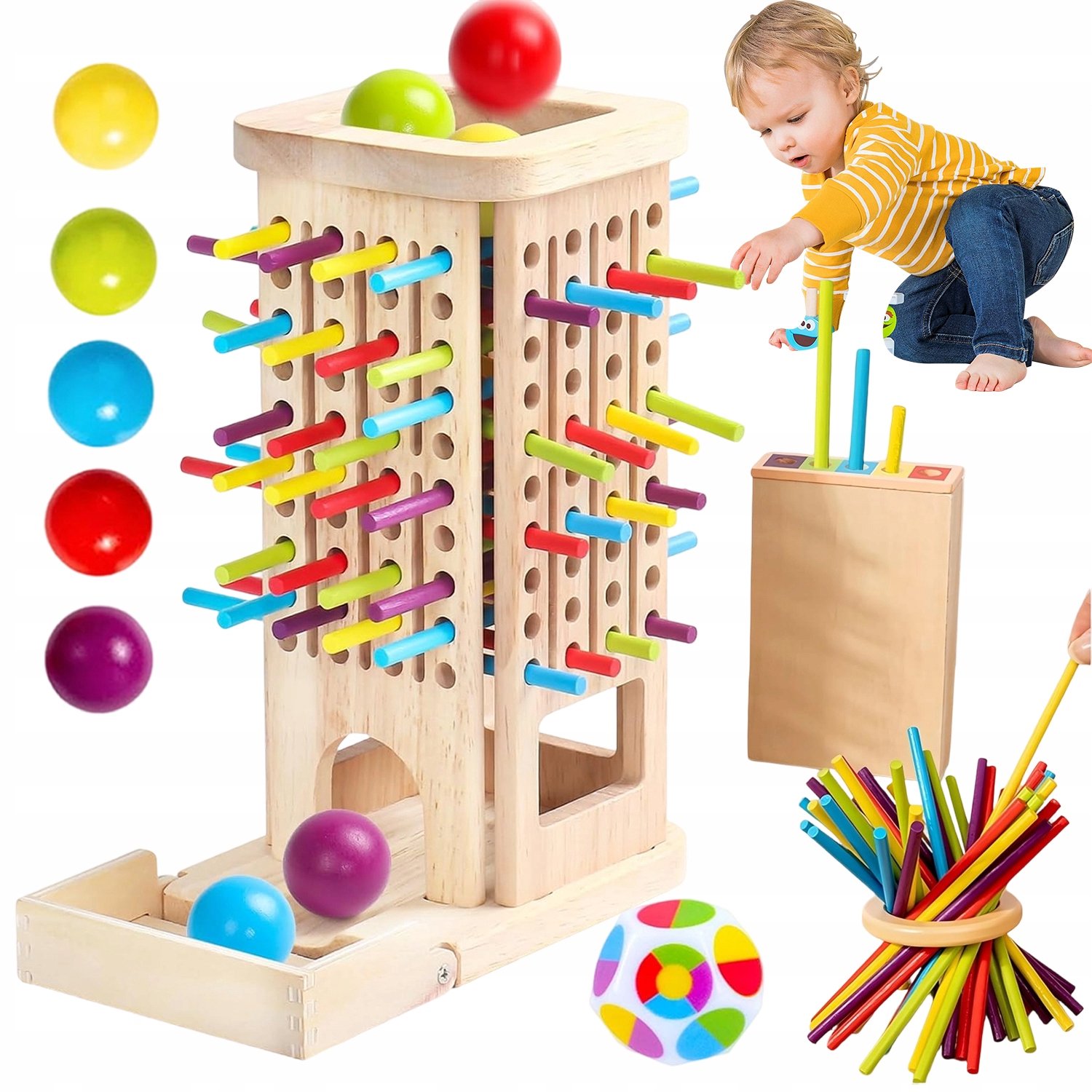 Magische Toren Stokspel Hout - Dobbelspel - Houten Steekspel - Educatief Speelgoed - Montessori Speelgoed - 3 Spelmodi - Ontwikkelt Logica & Fijne Motoriek - Kinderspellen - 3-6 Jaar - Voor Thuis & School