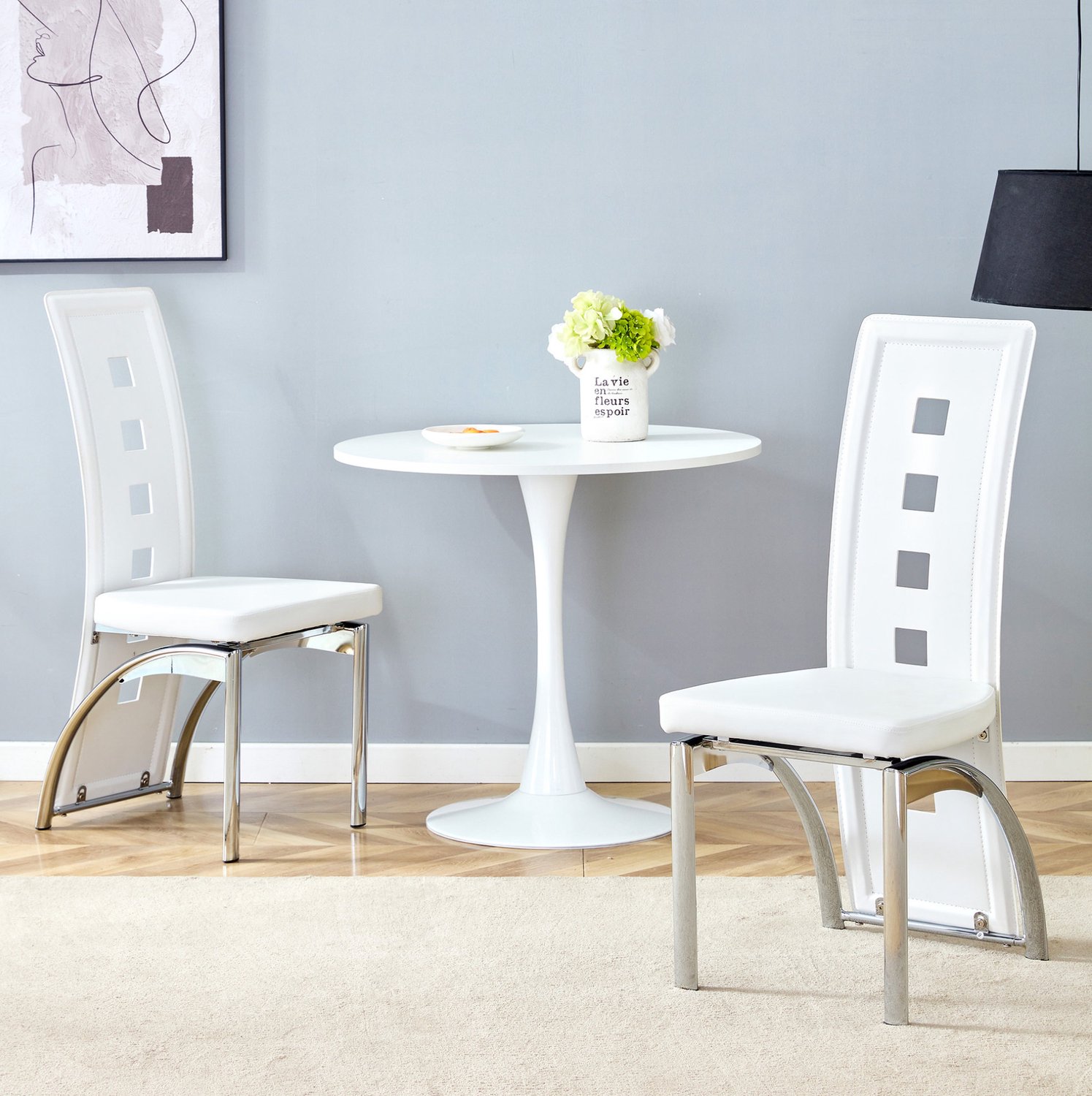 CHICFURN Eetkamerstoel - Set van 2 - Opengewerkte rugleuning - Wit