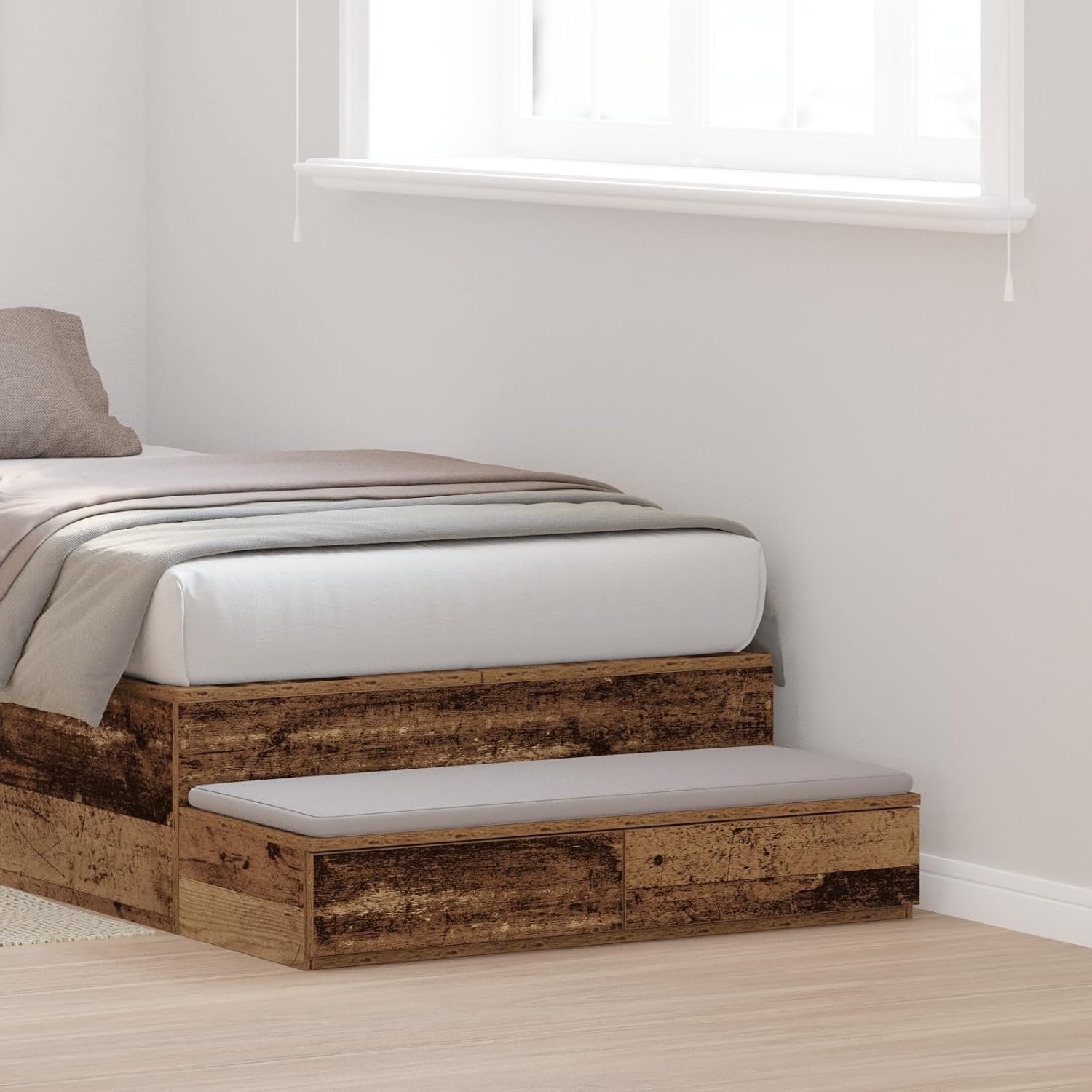 Nachtkastje 90 x 36,5 x 16,5 cm - oud hout - 2 laden - stijlvol en praktisch - m-winkel
