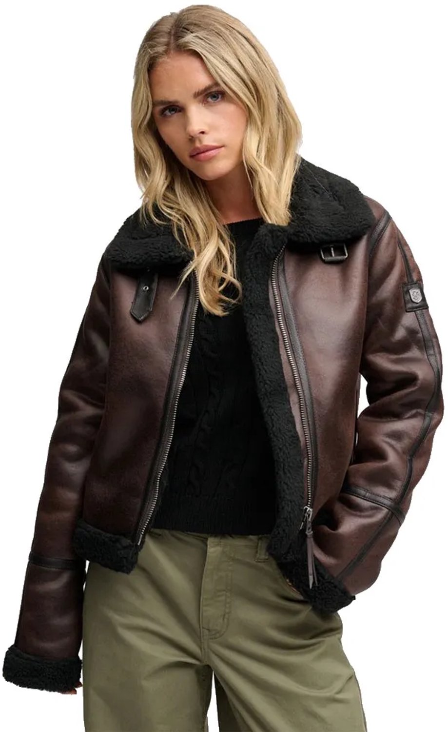 Superdry Faux Shearling Jas XS Vrouw Bruin
