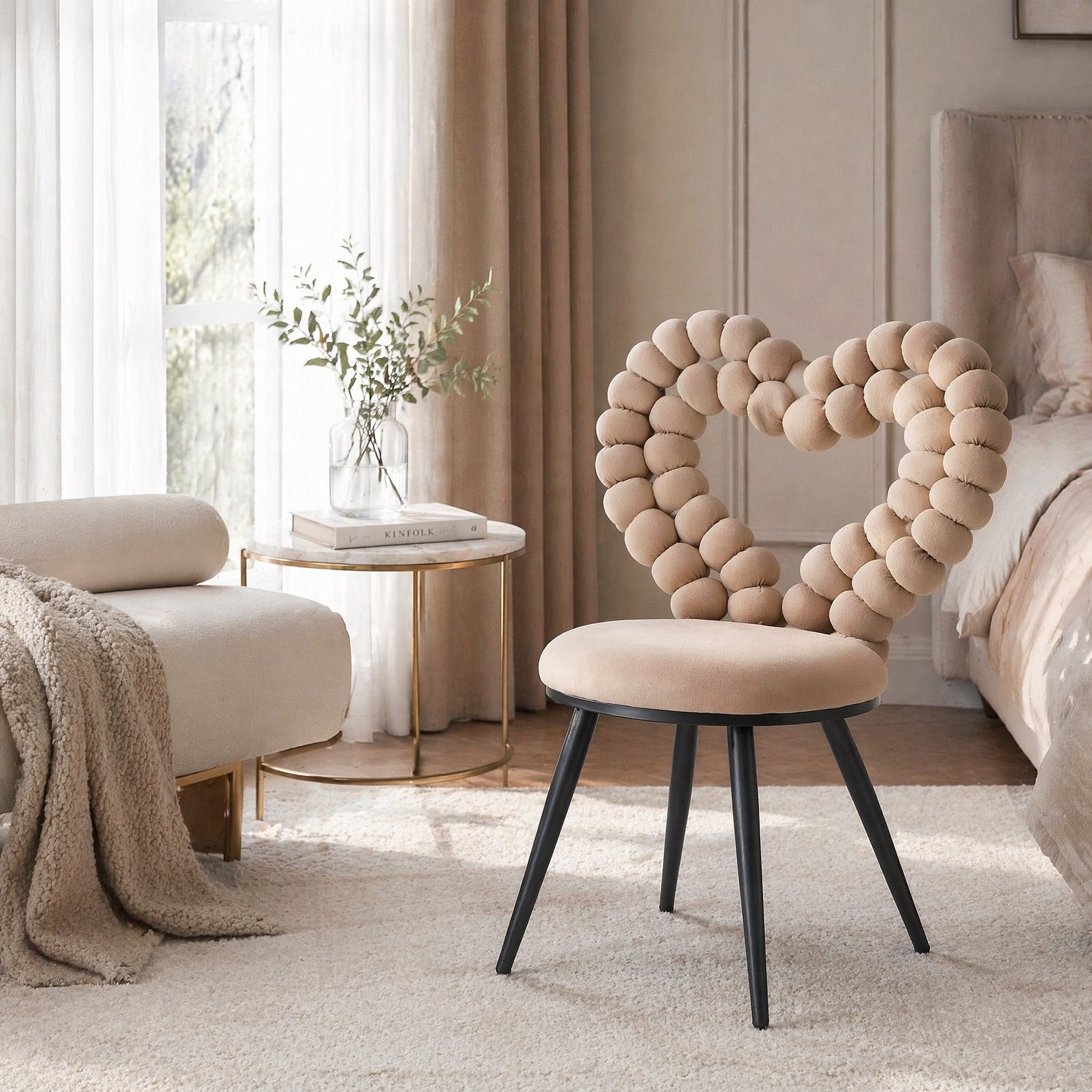 CHICFURN Eetkamerstoel - Gepolsterde zitting - Metalen poten - Camel