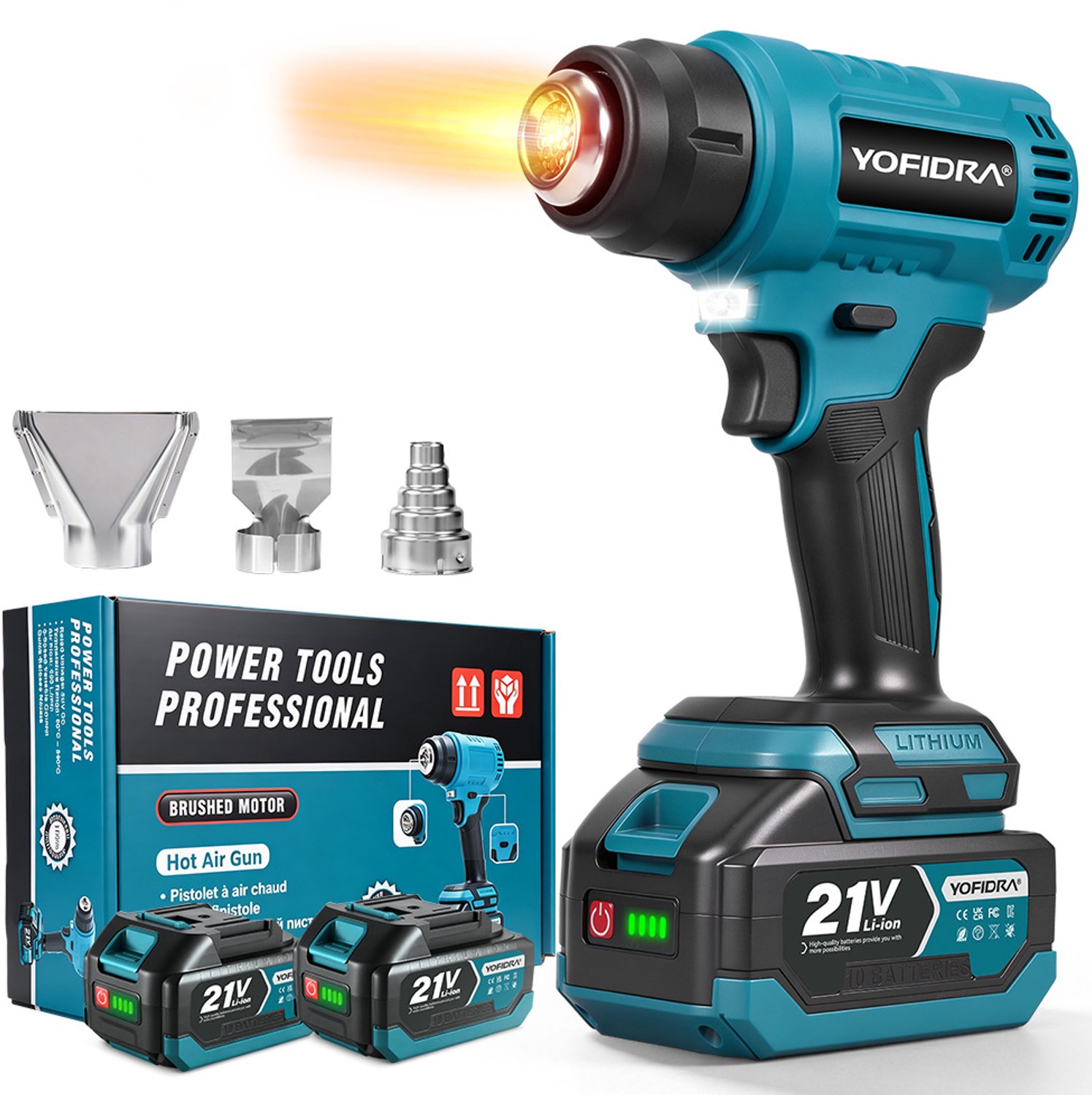 Yofidra Accu Heteluchtpistool - 60°C – 540°C Heteluchtblazer - Draadloos Verfafbrander - met 2x Accu's - Voor DIY, Auto & Hobby