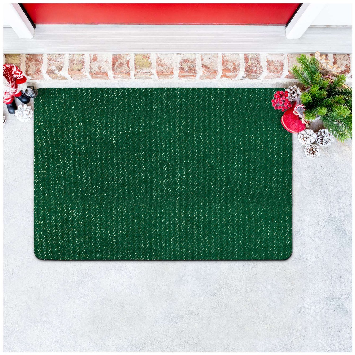ANRO Effen Kerst vloerkleed Groen 60x90 cm - Glitter - Antislip
