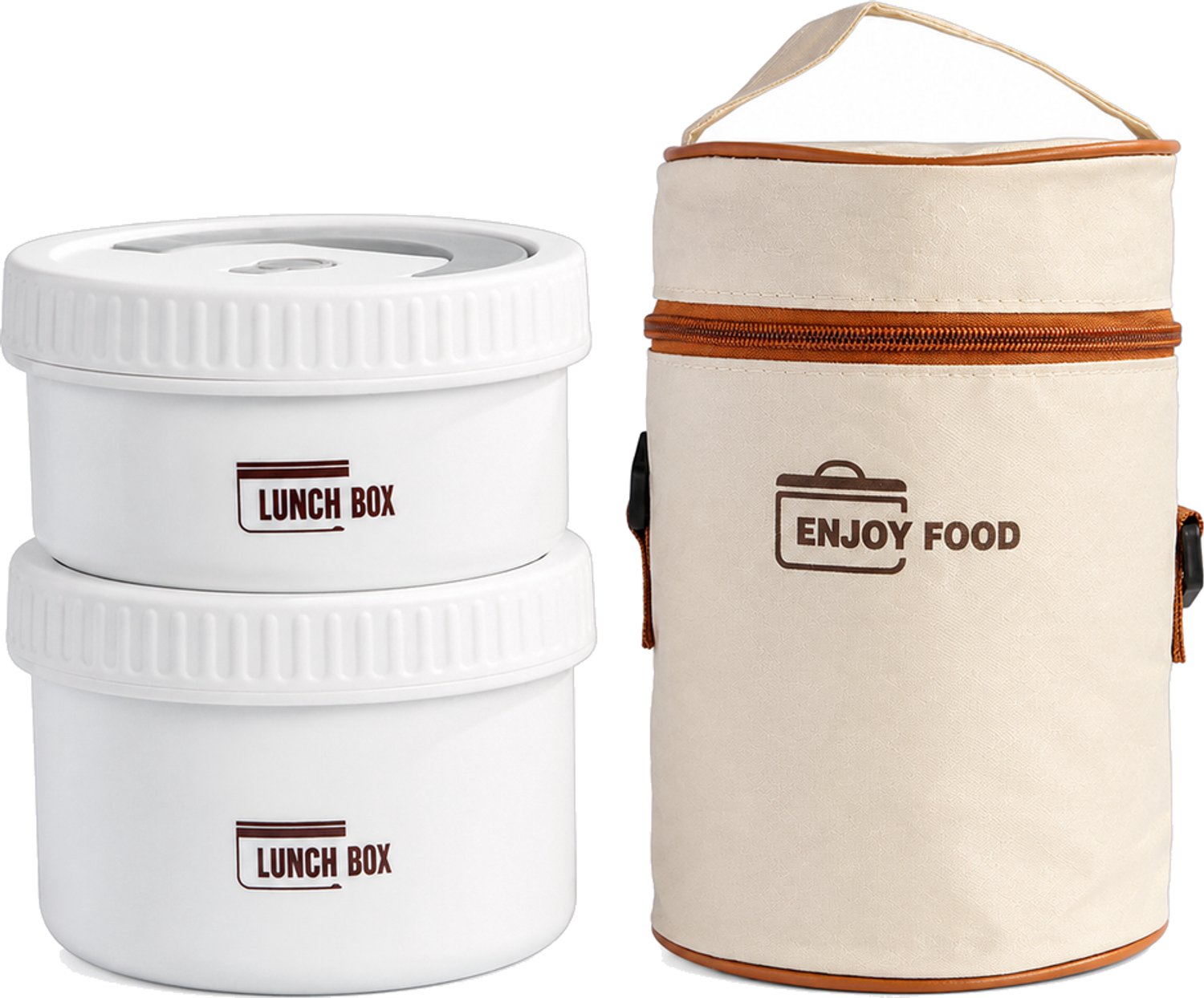 Broodtrommelset van 316 roestvrij staal, 2 ronde lunchboxen van 470 en 600 ml met draagtas