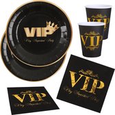 VIP feest wegwerp servies set - 10x bordjes / 10x bekers / 10x servetten - zwart/goud