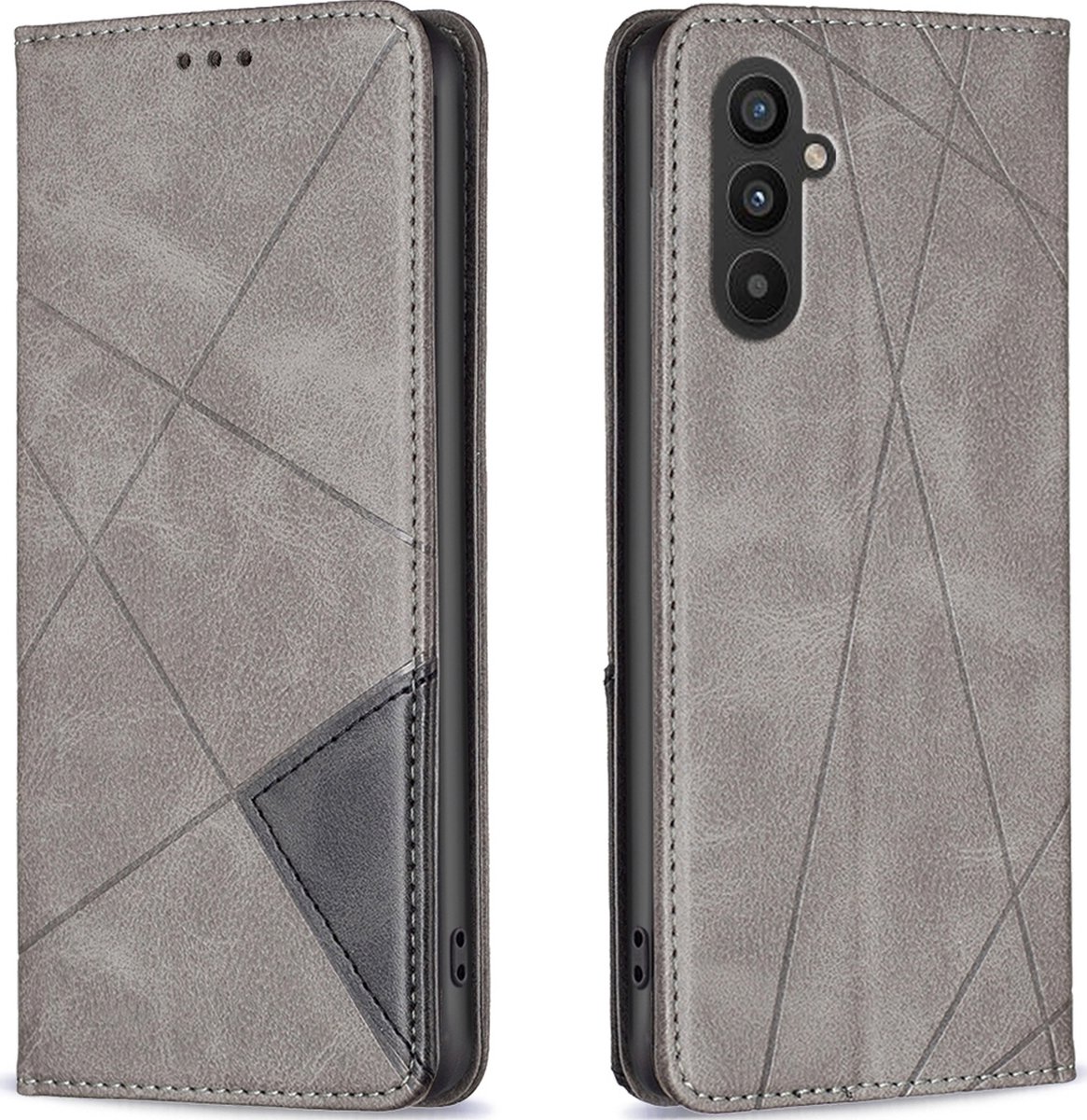 Mobigear Telefoonhoesje geschikt voor Samsung Galaxy A24 Hoesje | Mobigear Rhombus Slim Bookcase | Pasjeshouder voor 2 Pasjes | Telefoonhoesje voor Pinpas / OV Kaart / Rijbewijs - Grijs