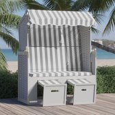 vidaXL - Strandstoel - met - luifel - poly - rattan - en - massief - hout - grijs - en - wit