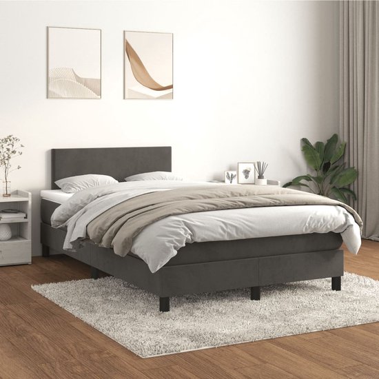 vidaXL Sommier tapissier avec matelas Velours Gris foncé 120x200 cm