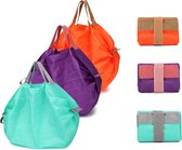 Bagwise® 3 x Boodschappentas - Shopping Bag - Opvouwbaar - Herbruikbaar - Milieuvriendelijk - Uitwasbaar - Oranje-Paars-Aqua