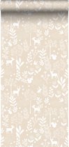 ESTAhome papier peint forêt avec animaux de la forêt beige - 139522 - 53 cm x 10,05 m