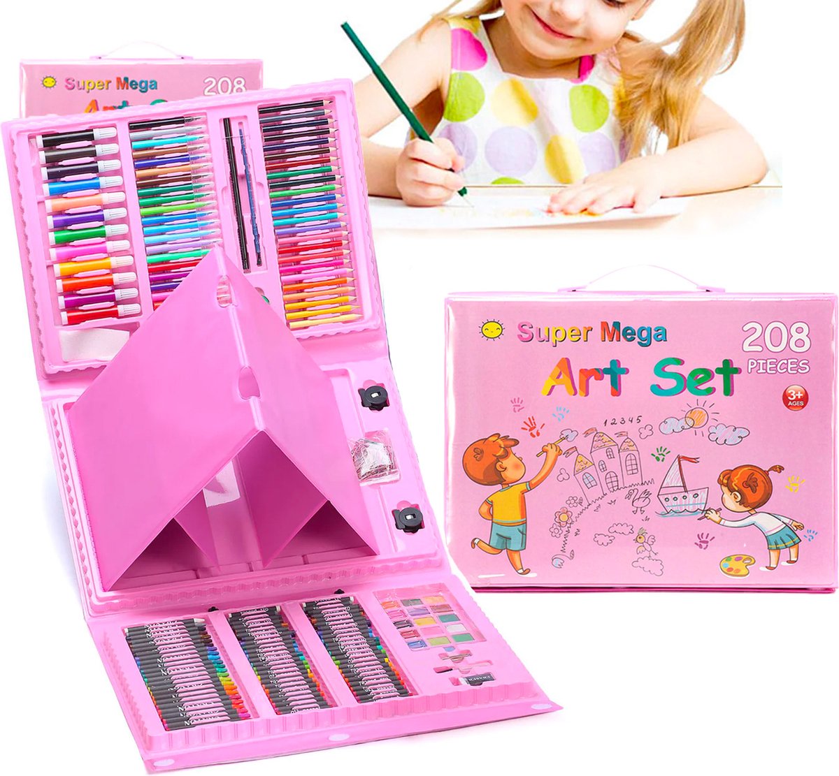 208-Delige Tekenset voor Kinderen - Super Mega Art Set - Tekendoos - Tekenkoffer - Kinderspeelgoed