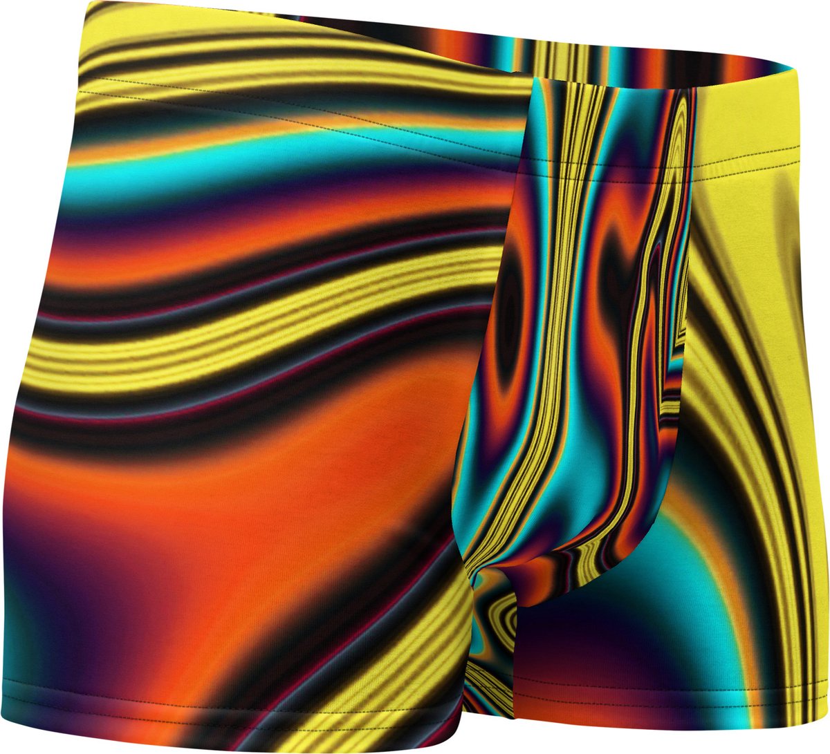 II THE MOON geel oranje blauw Boxershort met unieke psychedelische RETRO ART ontworpen door Moon