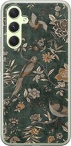 Samsung A54 hoesje - Khaki Golden Flowers - Bloemen - Groen - Soft Case Telefoonhoesje - TPU Back Cover - Casevibes