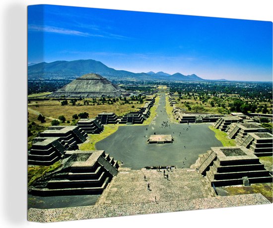 Canvas schilderij 180x120 cm - Wanddecoratie Teotihuacan fotoprint Mexico - Muurdecoratie woonkamer - Slaapkamer decoratie - Kamer accessoires - Schilderijen