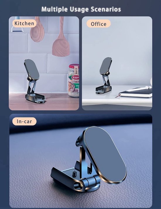 Magnetische telefoonhouder Zwart -360° draaibaar - Zwart-black - Gsm Smartphone houder- Autohouder telefoon - Off-Road en Drempel Proof - Dashboard - Magneet Telefoonhouder - verstelbaar - 2x magneet plaatje - vooruit - bureau - universeel