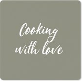 Muismat XXL - Bureau onderlegger - Bureau mat - Quotes - Cooking with love - Spreuken - Liefde - Koken - 60x60 cm - XXL muismat