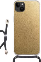 Geschikt voorApple Iphone 14 Plus - Crossbody Case - Metaal - Goud - Design - Structuur - Chic - Siliconen - Crossbody - Backcover met Koord - Telefoonhoesje met koord - Hoesje met touw