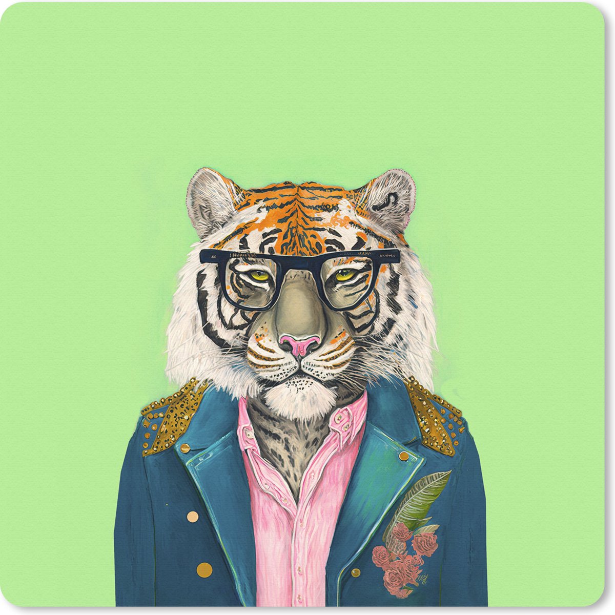 Muismat 30x30 cm - Mousepad Bloemen - Bril - Tijger - Dieren - Safari - Muismatten