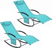 Simpletrade Lounger Set de 2 - Chaise longue - Surface de couchage respirante - kussen amovible - Bleu clair - 158x62x68 cm