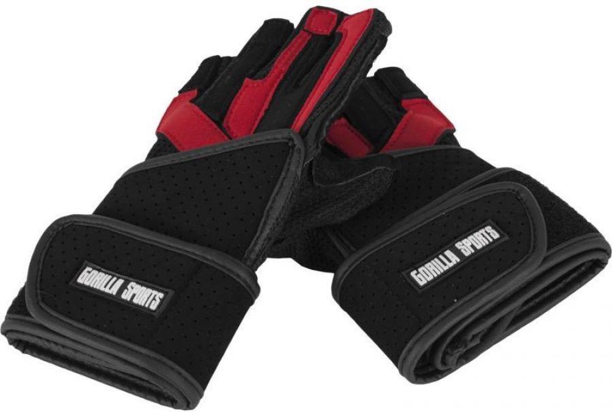 Gorilla Sports Luxe Fitness Handschoenen - Leer - met polsbandage - S