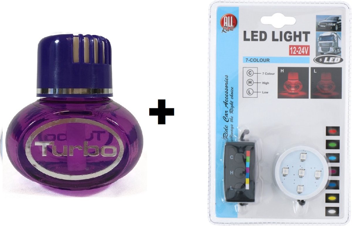 Turbo Lavendel luchtverfrisser inclusief ledverlichting 12/24 volt met dimmer in 7 kleuren met aanstekerplug