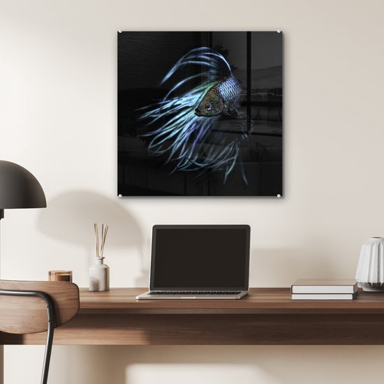 MuchoWow® Peinture sur verre 50x50 cm - Peinture acrylique sur verre - Poissons - Animaux aquatiques - Blauw - Zwart - Photo sur verre - Peintures